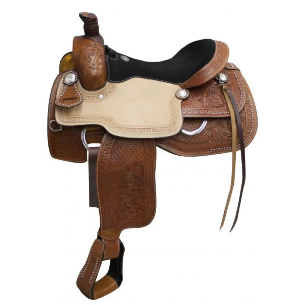 16", 17" DOUBLE T ROPER STYLE SADDLE WITH SUEDE LEATHER SEAT