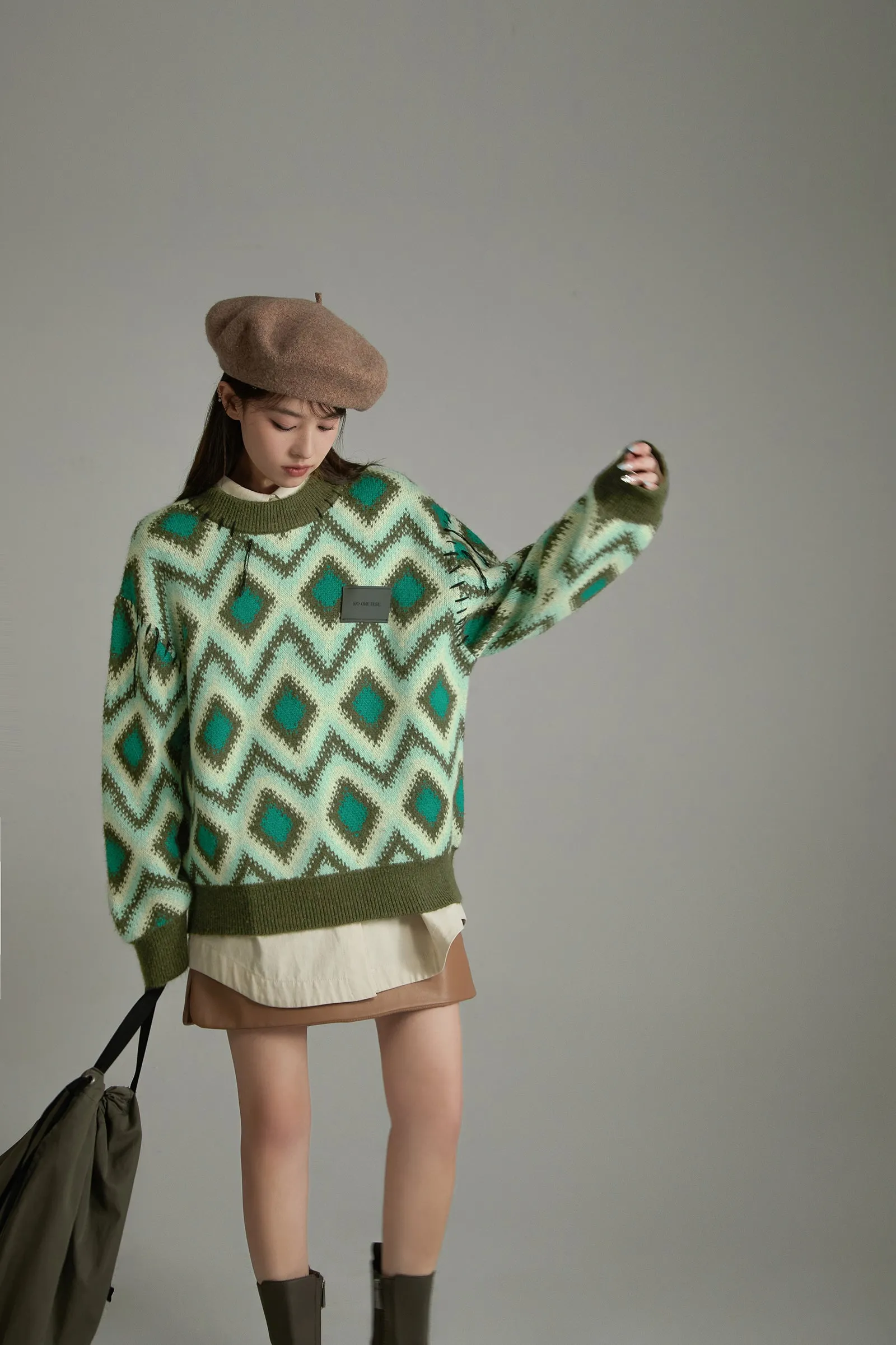 Argyle Loose Fit Knit Sweater