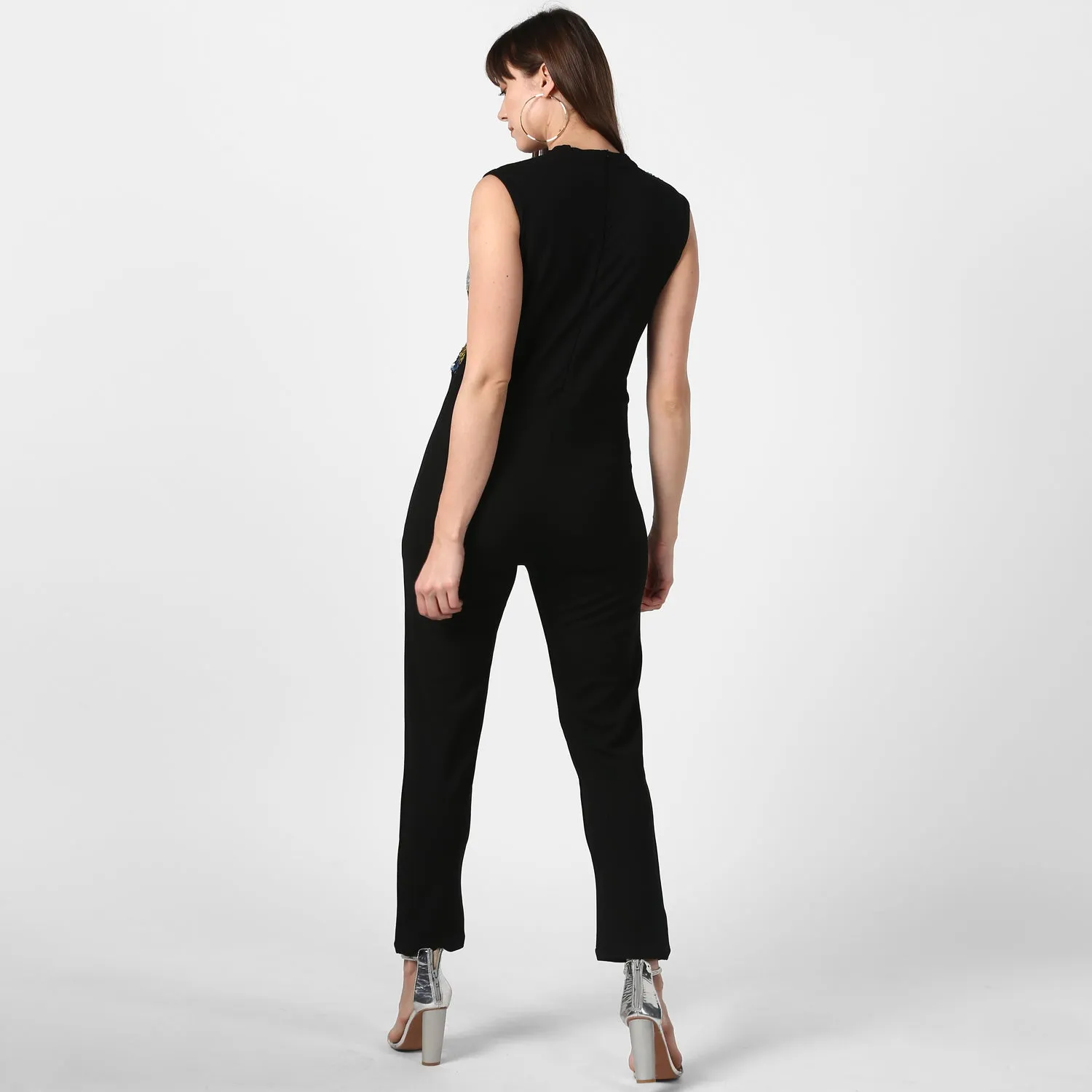 Black And Multi-Coloured Polyester Sequin Jumpsuit