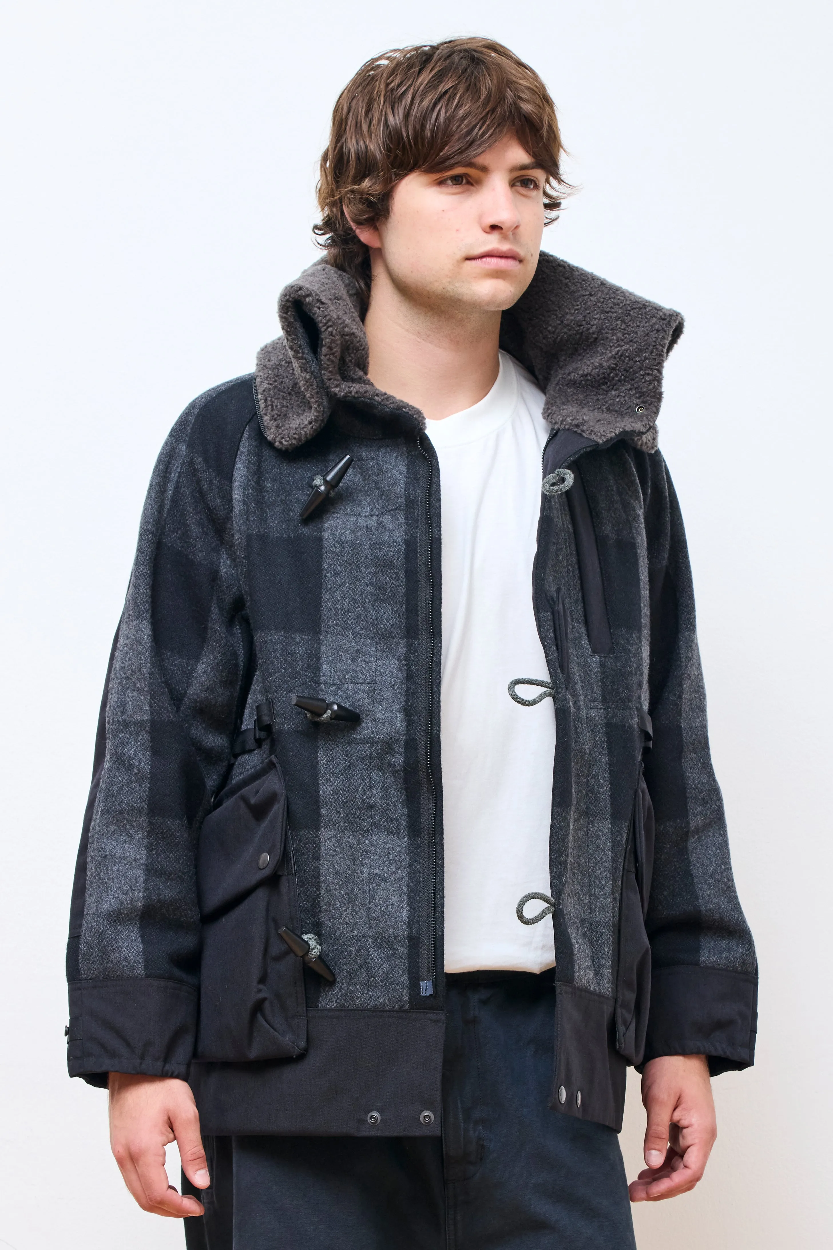 Buffalo Check 3Way Collar Bush Hike Jacket Charcoal