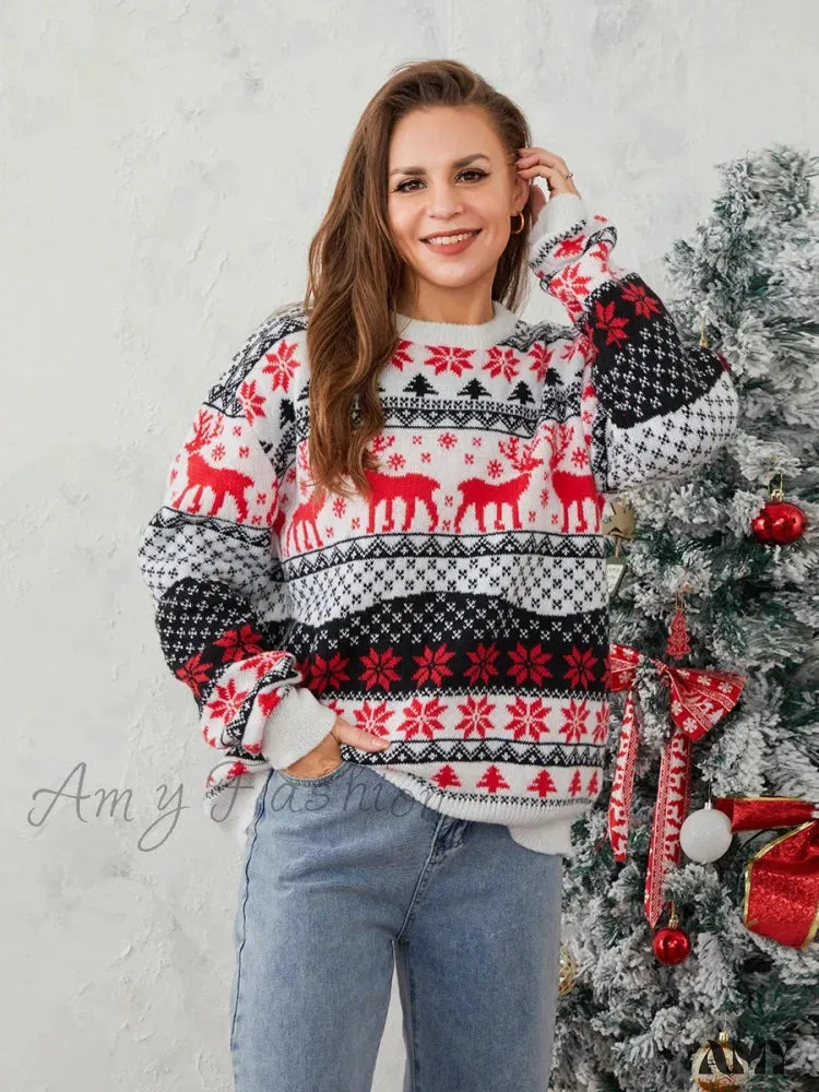 Couples Reindeer Pattern Christmas Sweater