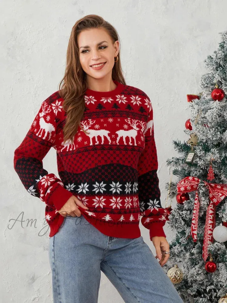 Couples Reindeer Pattern Christmas Sweater