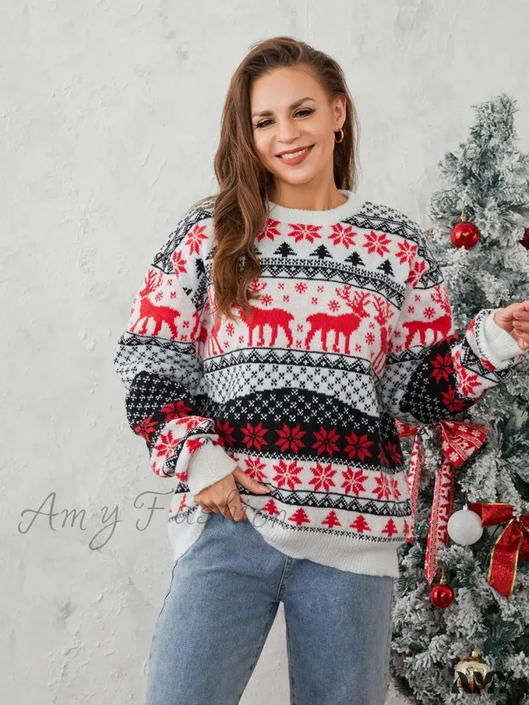 Couples Reindeer Pattern Christmas Sweater