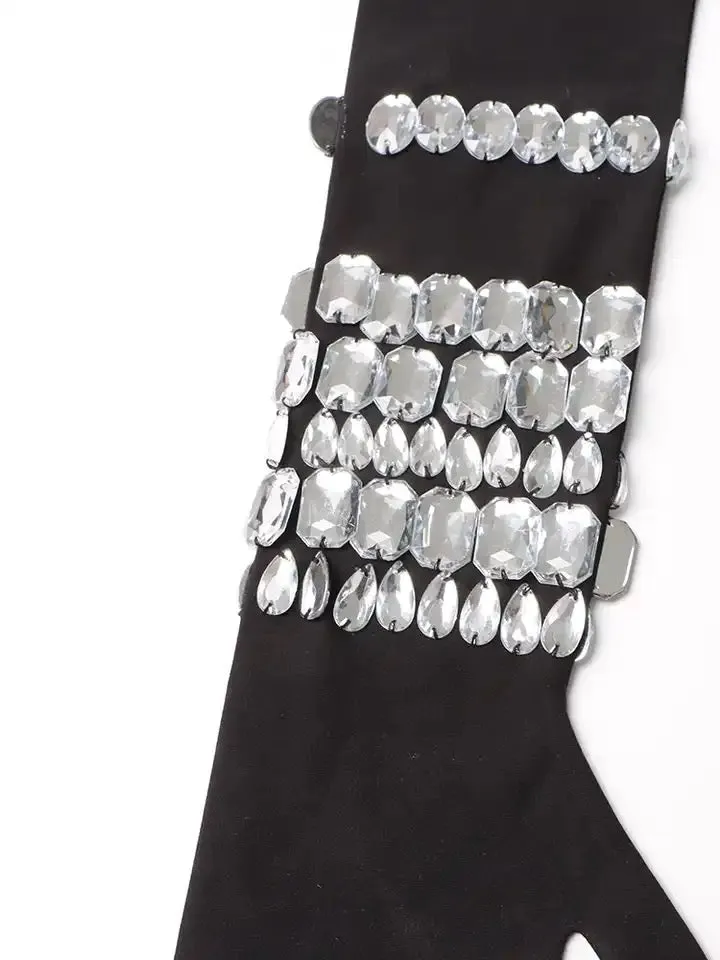 Crystal Gloves Black Mini Dress