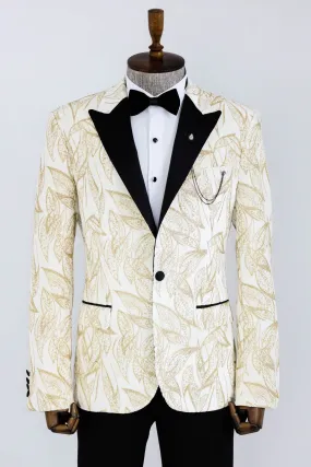 Glittery Slim Fit White Men Wedding Groom Tuxedo Jacket - Wessi