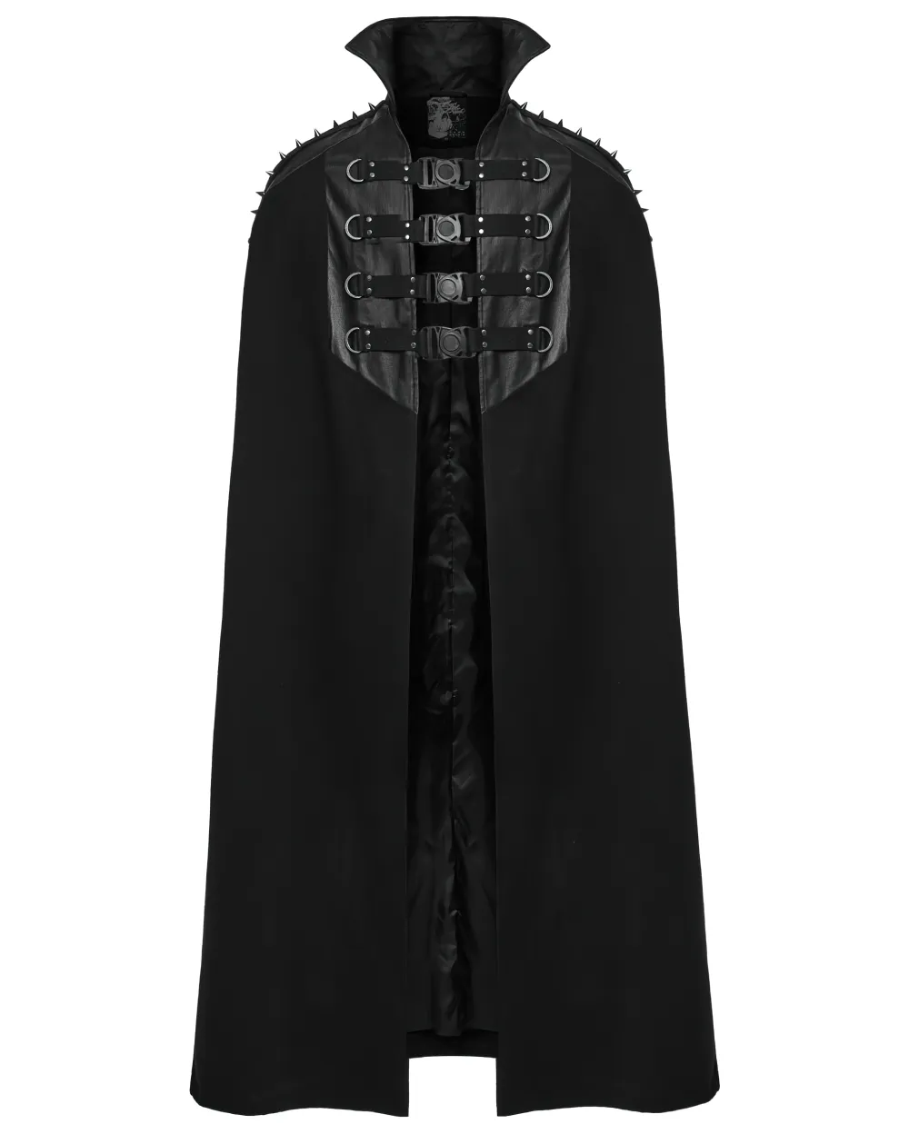 Gothic Black Woolen Cape with Buckle Accents for Men