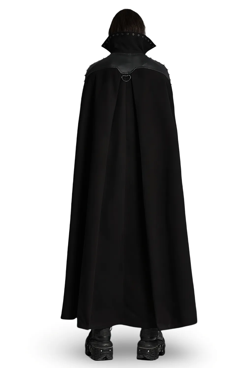 Gothic Black Woolen Cape with Buckle Accents for Men