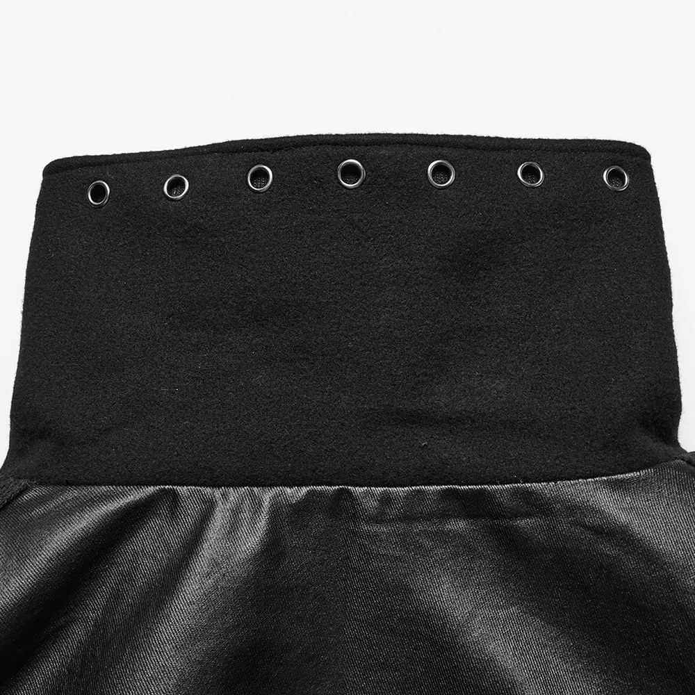 Gothic Black Woolen Cape with Buckle Accents for Men