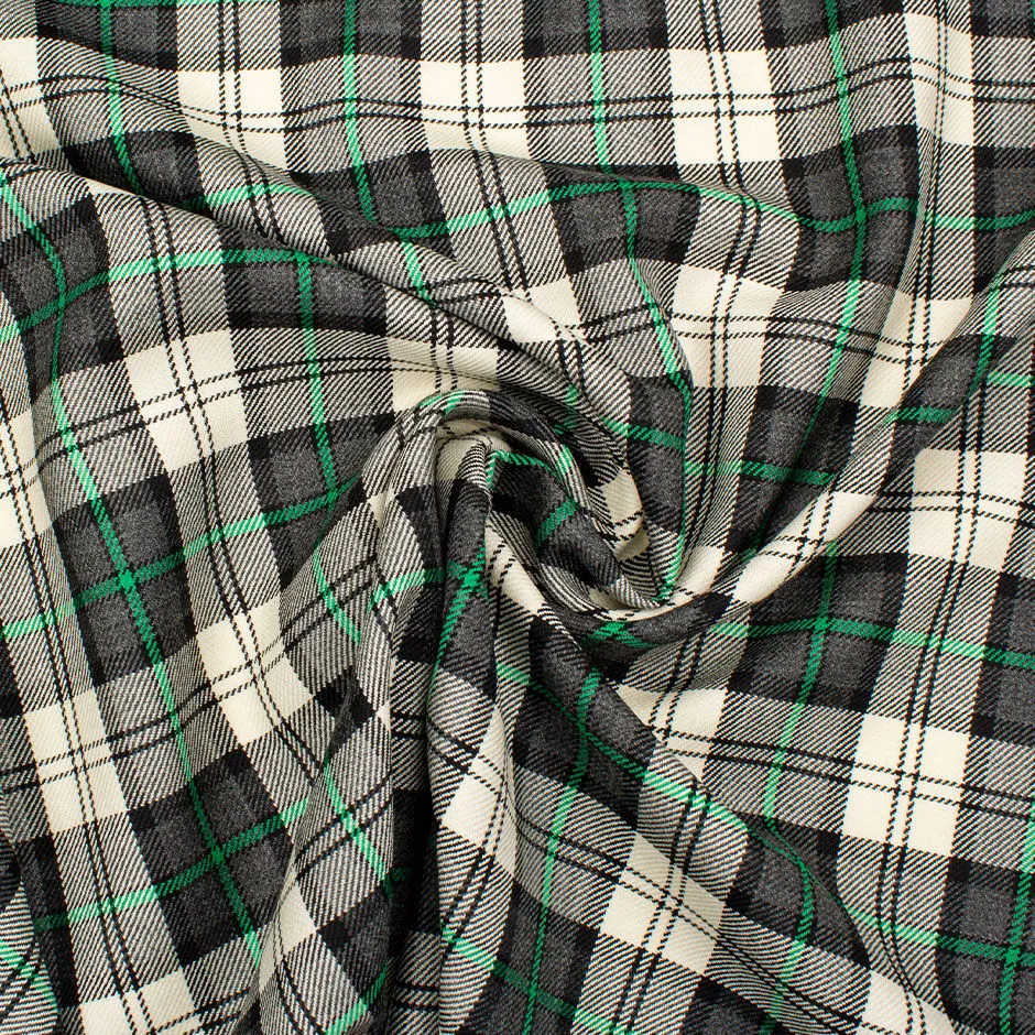 Grey & Emerald Green Pure Wool Tartan