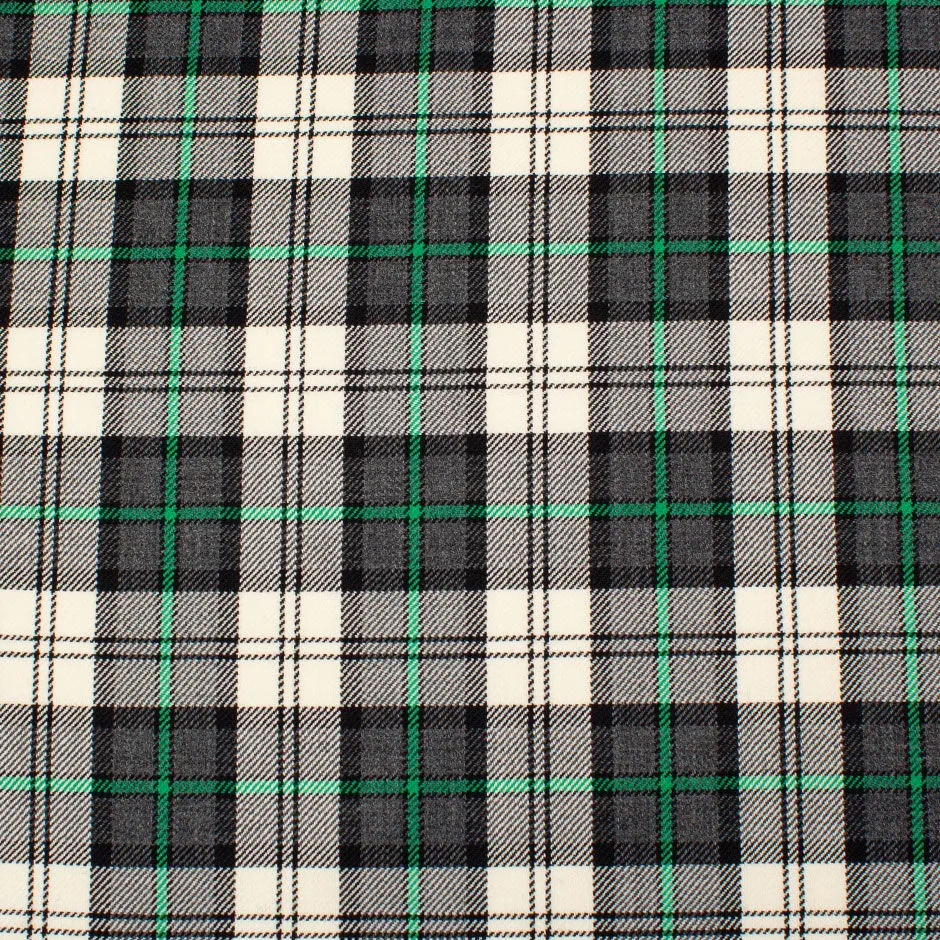 Grey & Emerald Green Pure Wool Tartan