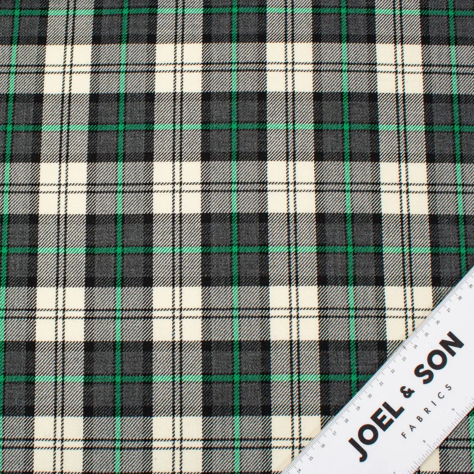 Grey & Emerald Green Pure Wool Tartan