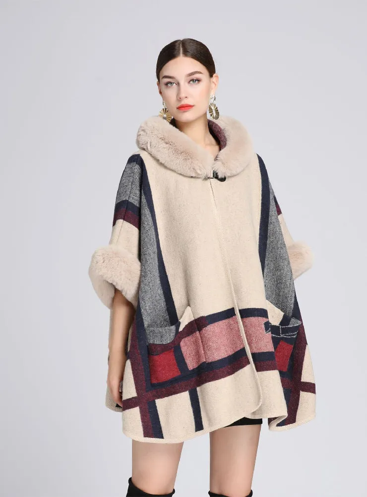 Hood Shawl Cloak Ladies Jacquard Woolen Coat