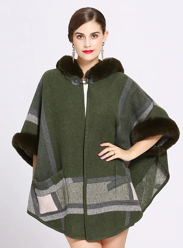 Hood Shawl Cloak Ladies Jacquard Woolen Coat