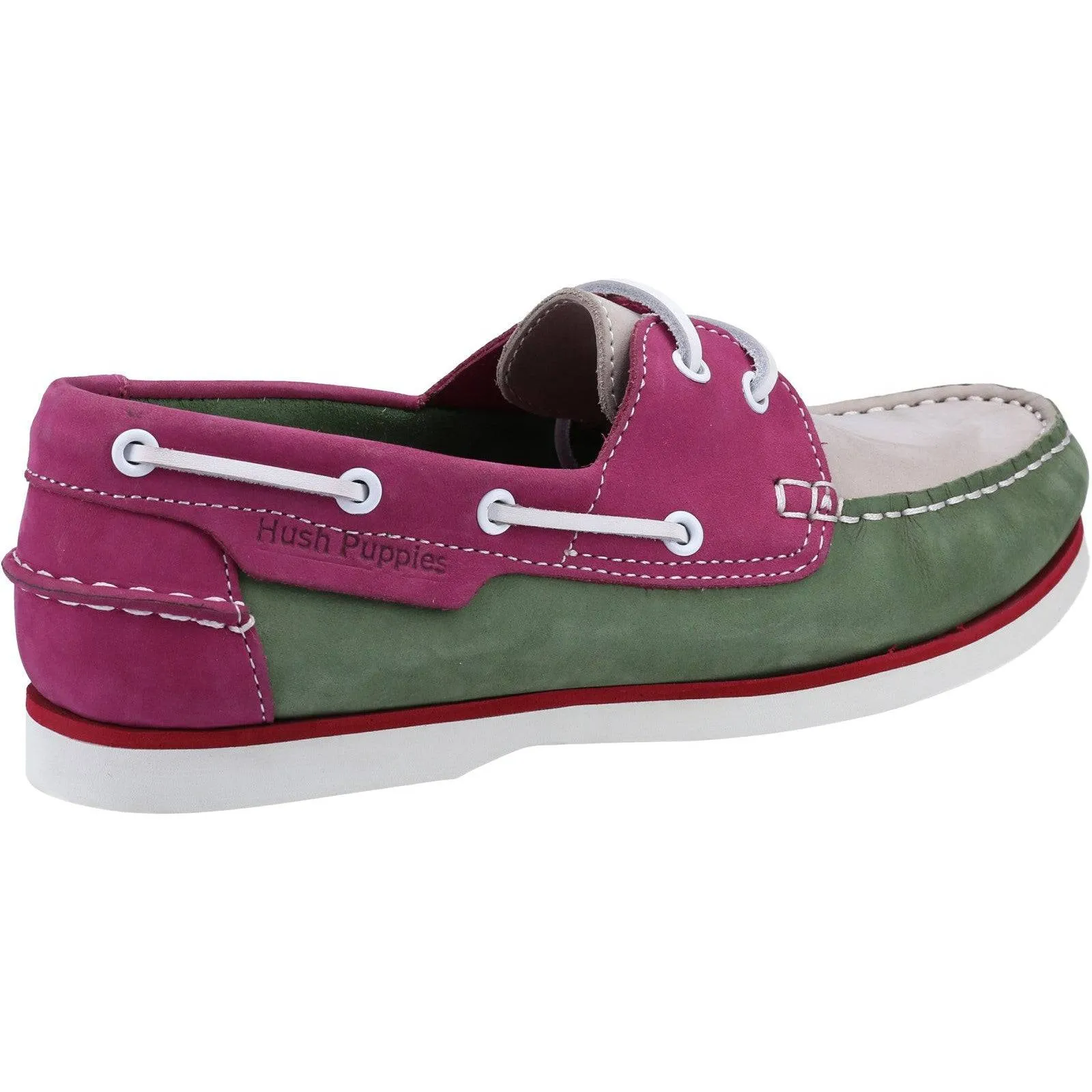 Hush Puppies Hattie Ladies Green And Pink Leather Lace Up Deck Shoes