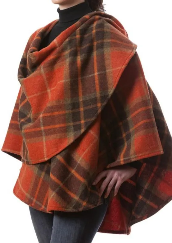 John Hanly Lambswool Cape | Orange Tartan Mix