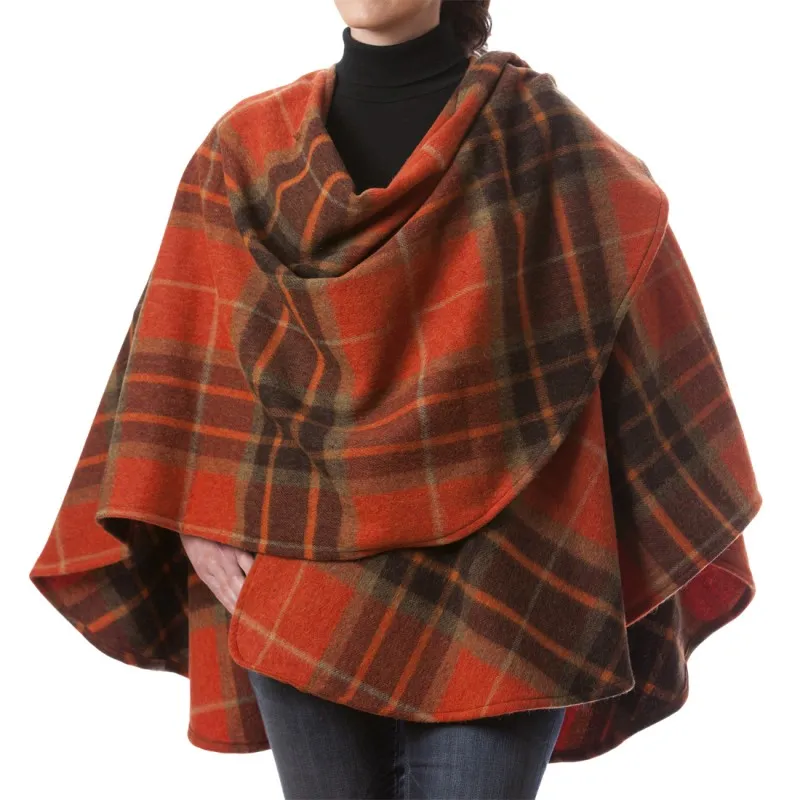 John Hanly Lambswool Cape | Orange Tartan Mix