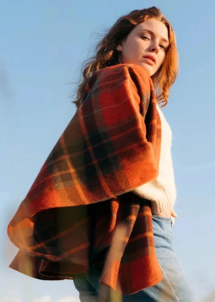 John Hanly Lambswool Cape | Orange Tartan Mix