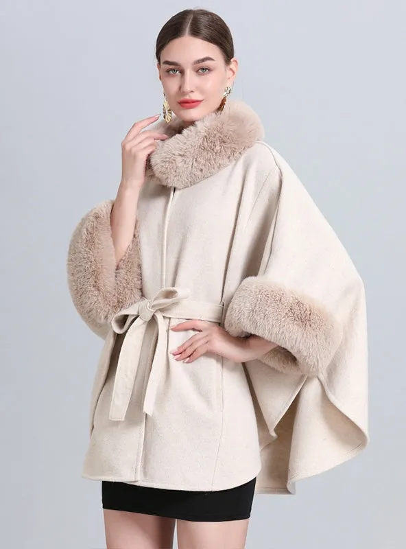 Knitted Shawl Cloak Lace-up Woolen Coat