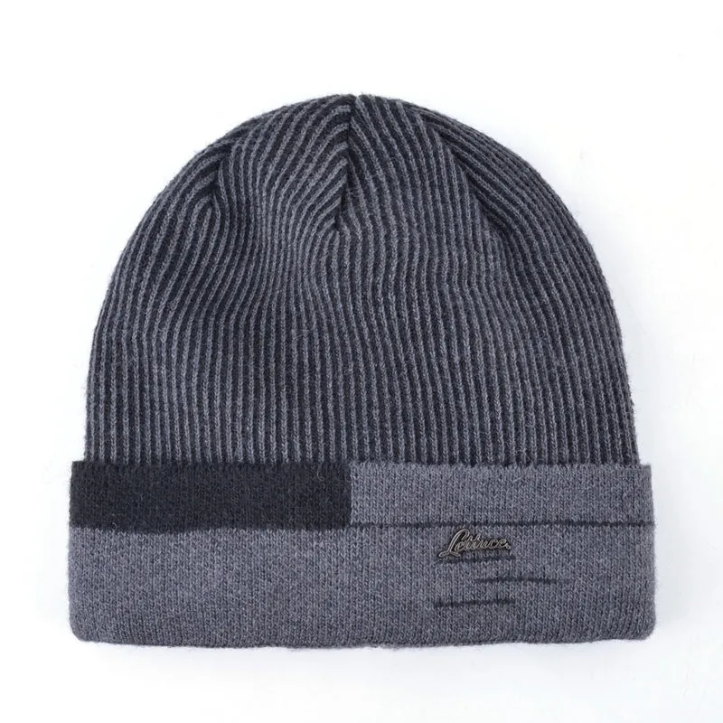 Knitted Winter Beanie For Men - Gray,Blue