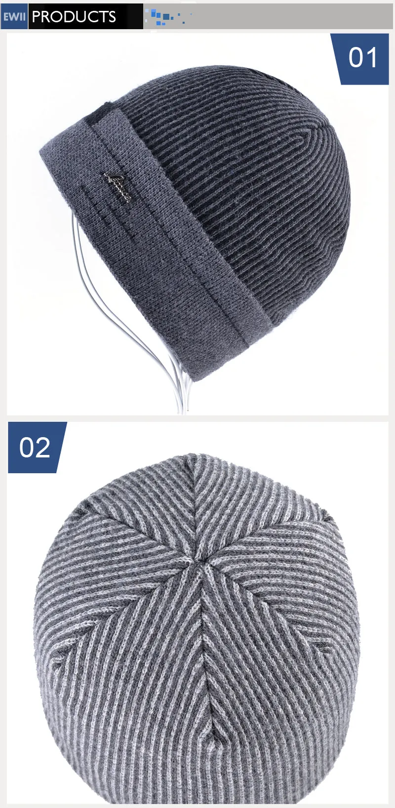 Knitted Winter Beanie For Men - Gray,Blue