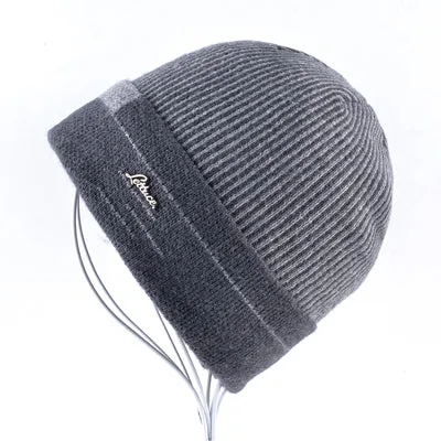 Knitted Winter Beanie For Men - Gray,Blue