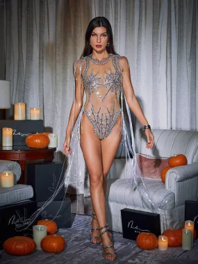 Lamia Cobweb Fringe Sequin Bodysuit