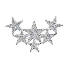 Large Statement Celestial Patriotic USA Rock Star Crystal Stars Brooche Pin SilverGold