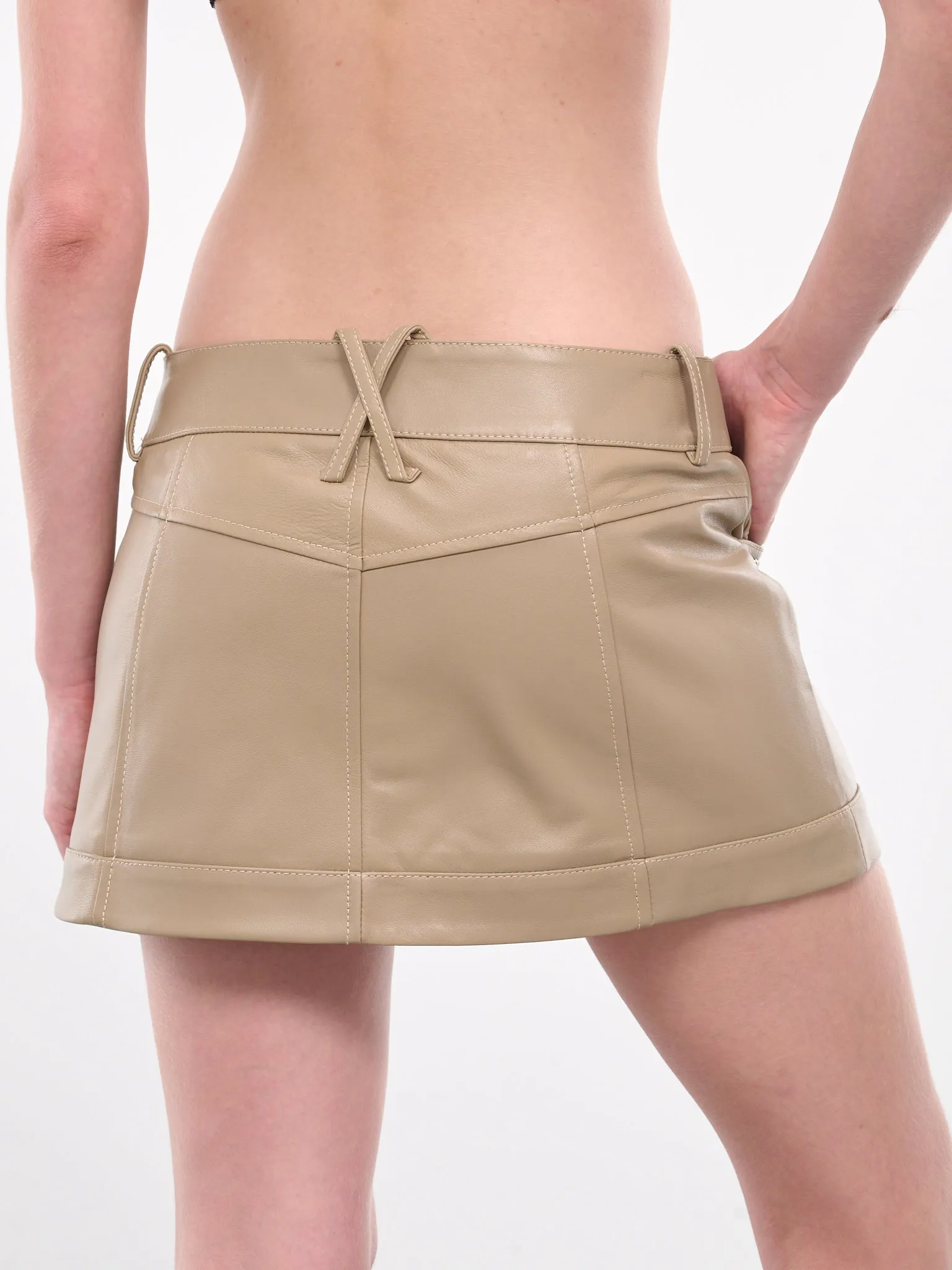 Leather A-Line Mini Skirt (002097-L11-TAUPE)