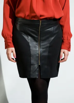 Leather / Ponte knee length skirt