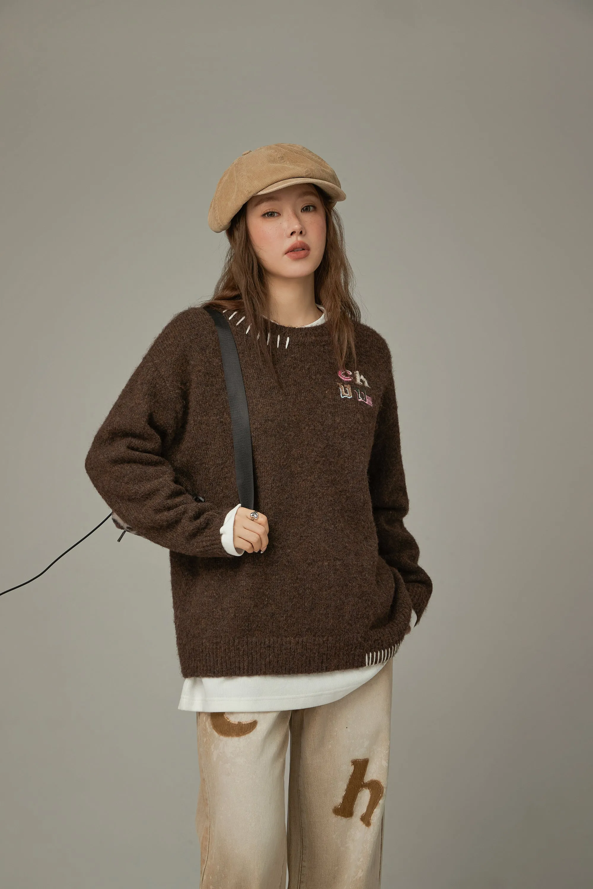 Logo Basic Loose Fit Knit Sweater