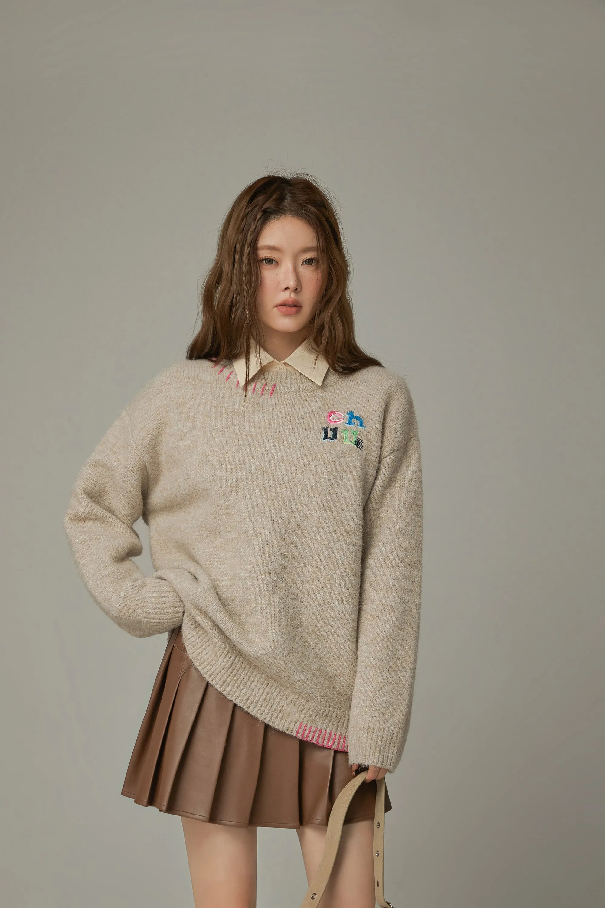 Logo Basic Loose Fit Knit Sweater