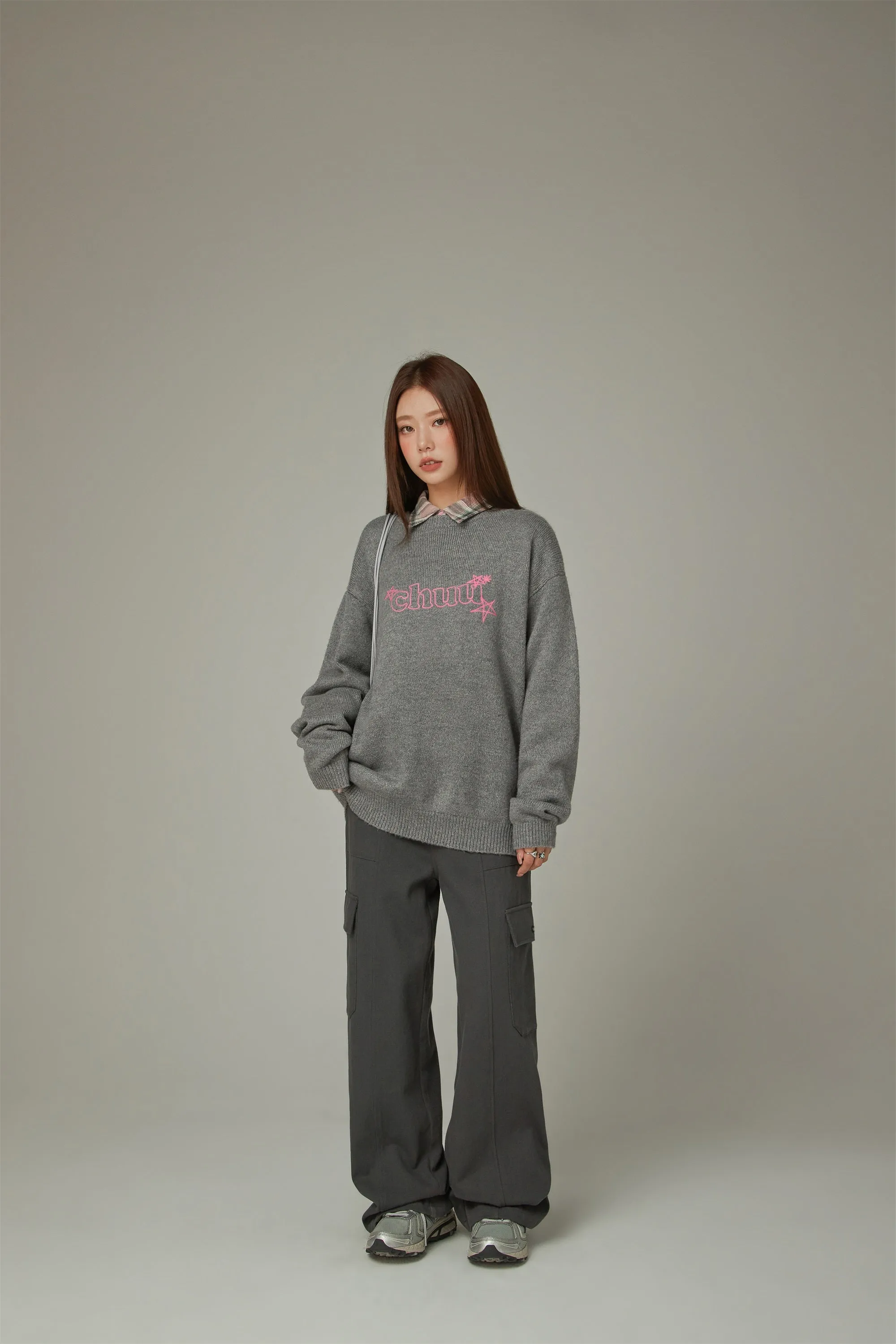 Logo Star Lettering Loose Fit Knit Sweater