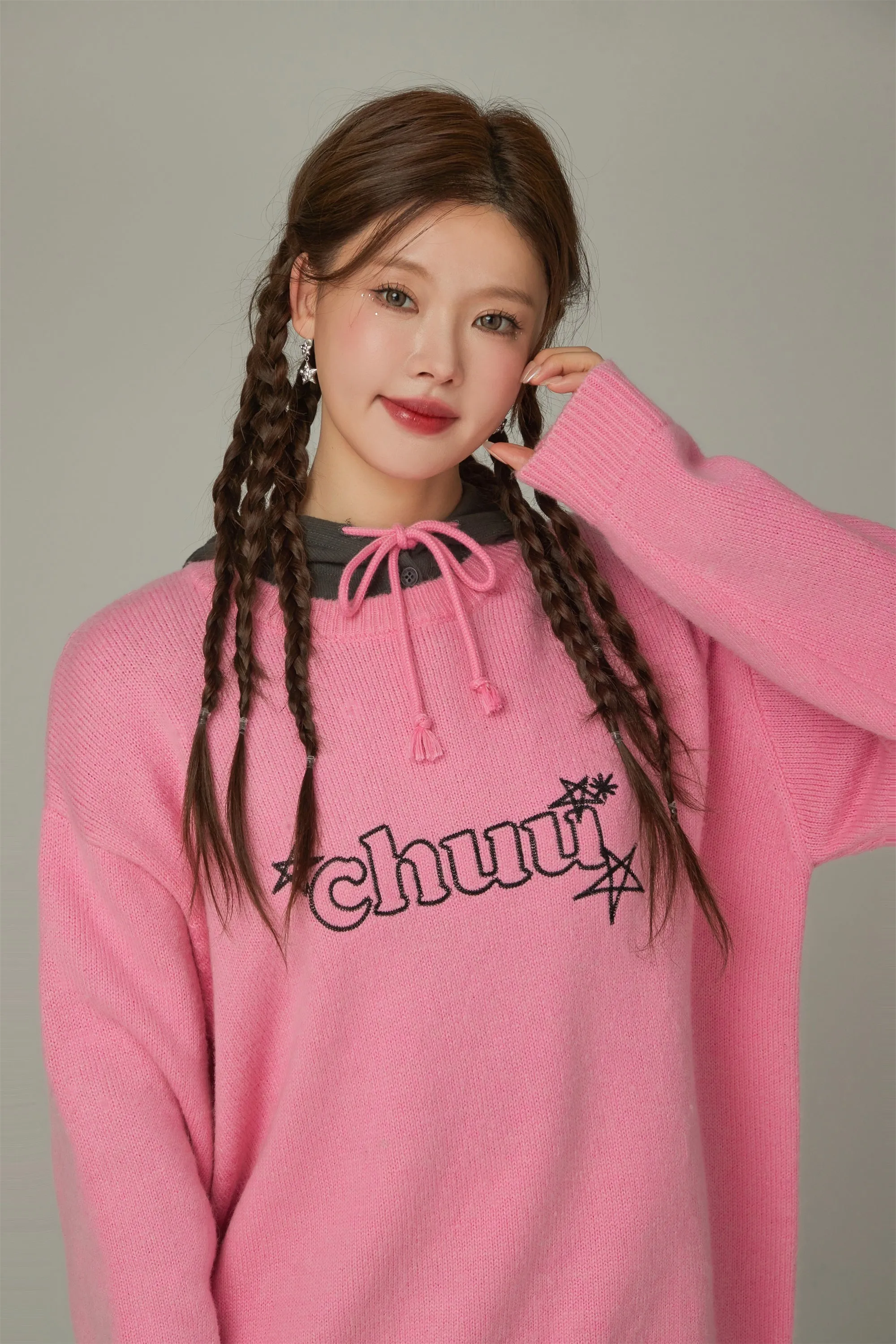 Logo Star Lettering Loose Fit Knit Sweater