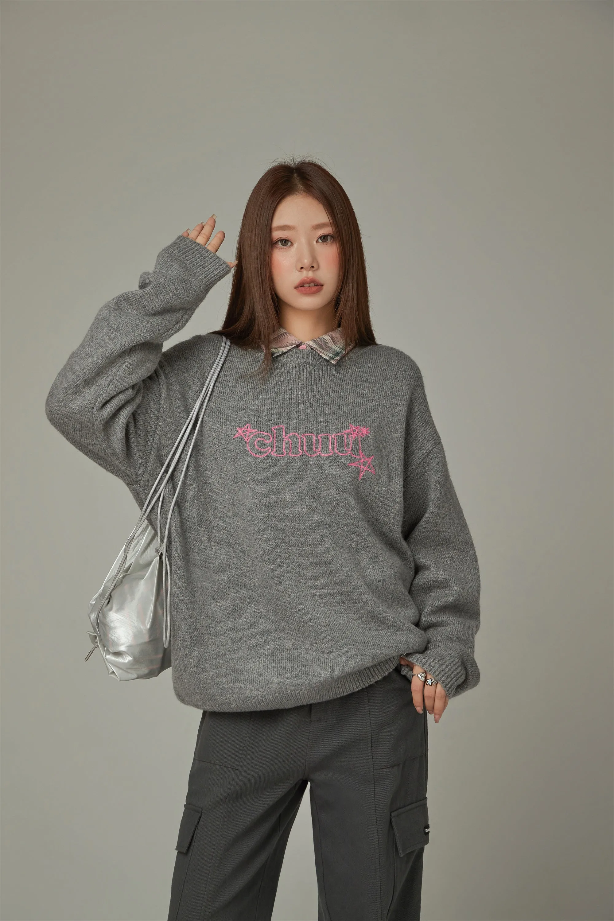 Logo Star Lettering Loose Fit Knit Sweater