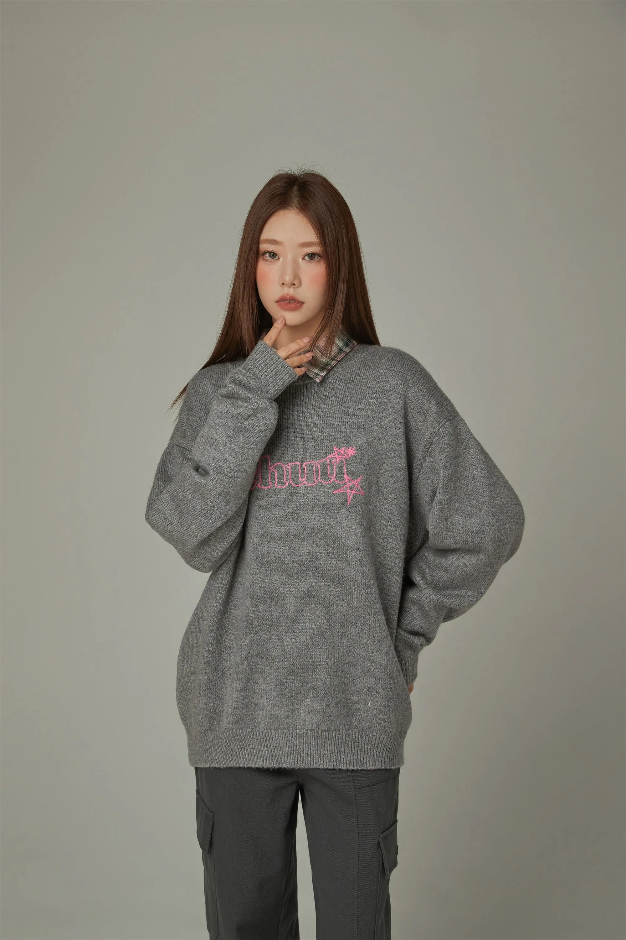 Logo Star Lettering Loose Fit Knit Sweater