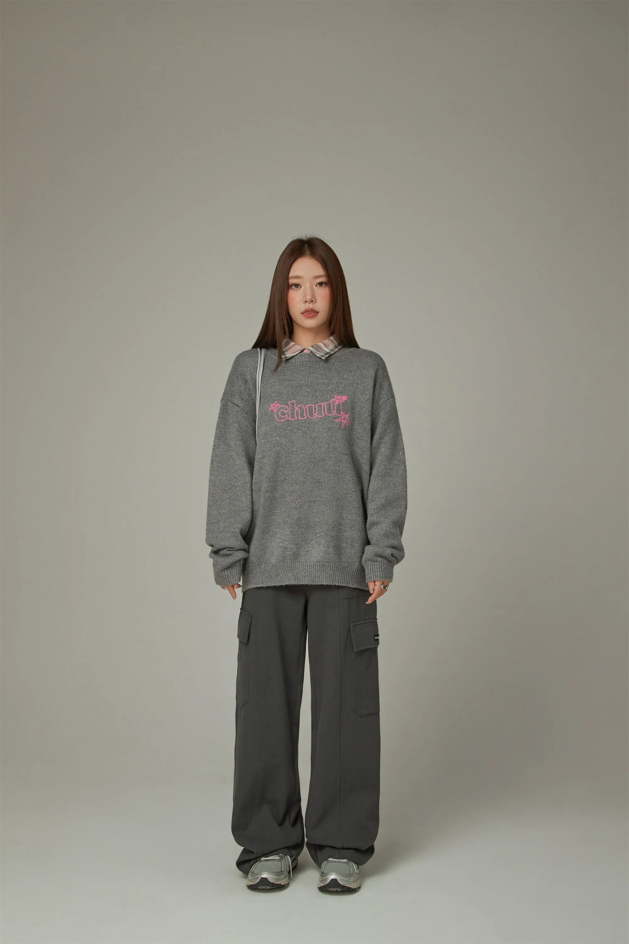 Logo Star Lettering Loose Fit Knit Sweater