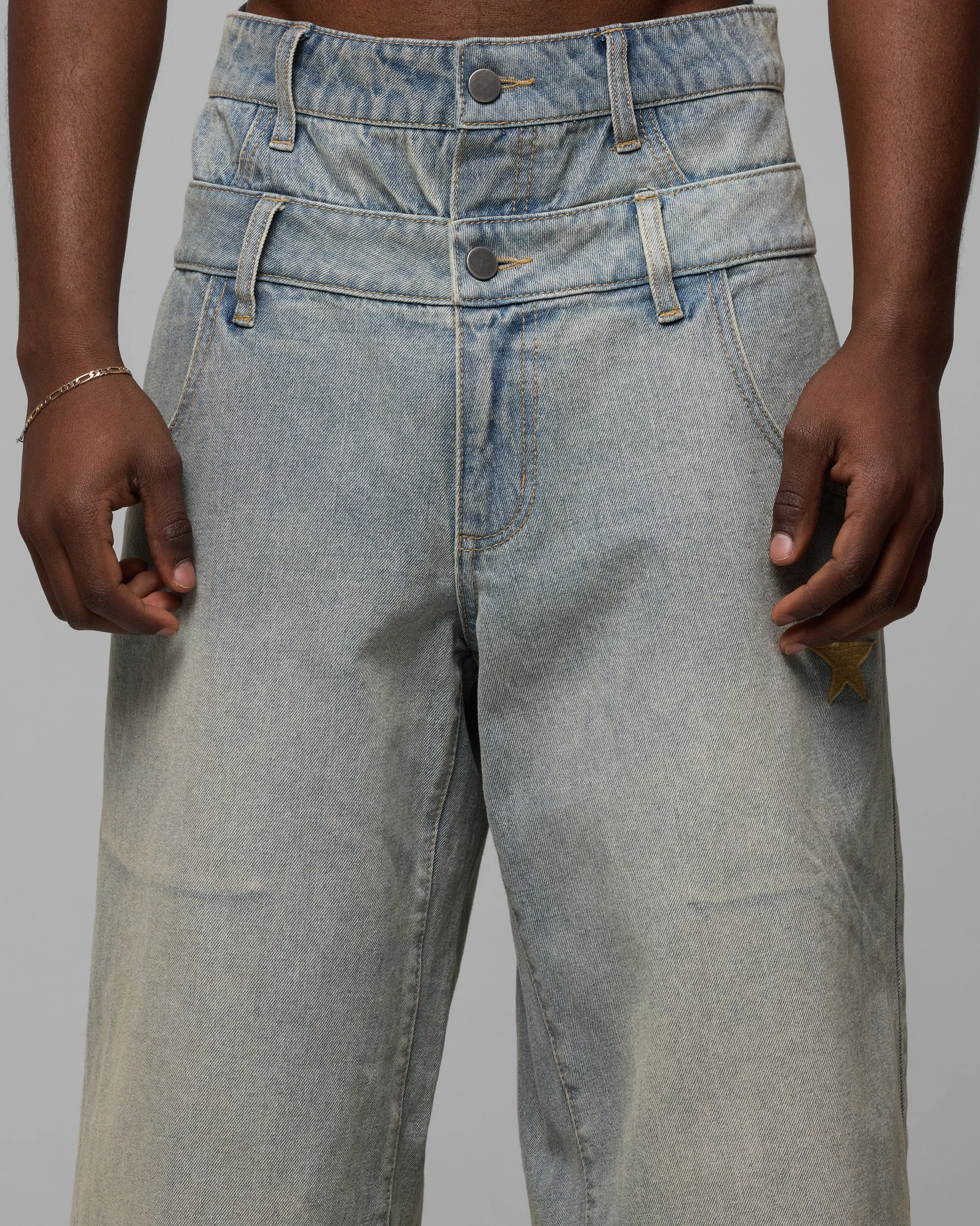 Loiter Star Layered Jeans Washed Blue