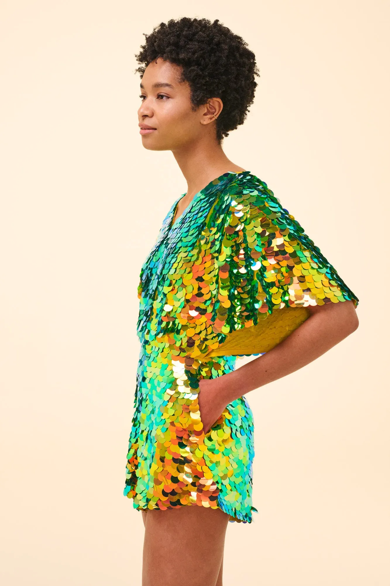 MELLA SEQUIN CAPE PLAYSUIT - CITRUS