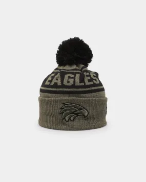 New Era West Coast Eagles 'AFL '22 Olive' Pom Knit Beanie Green