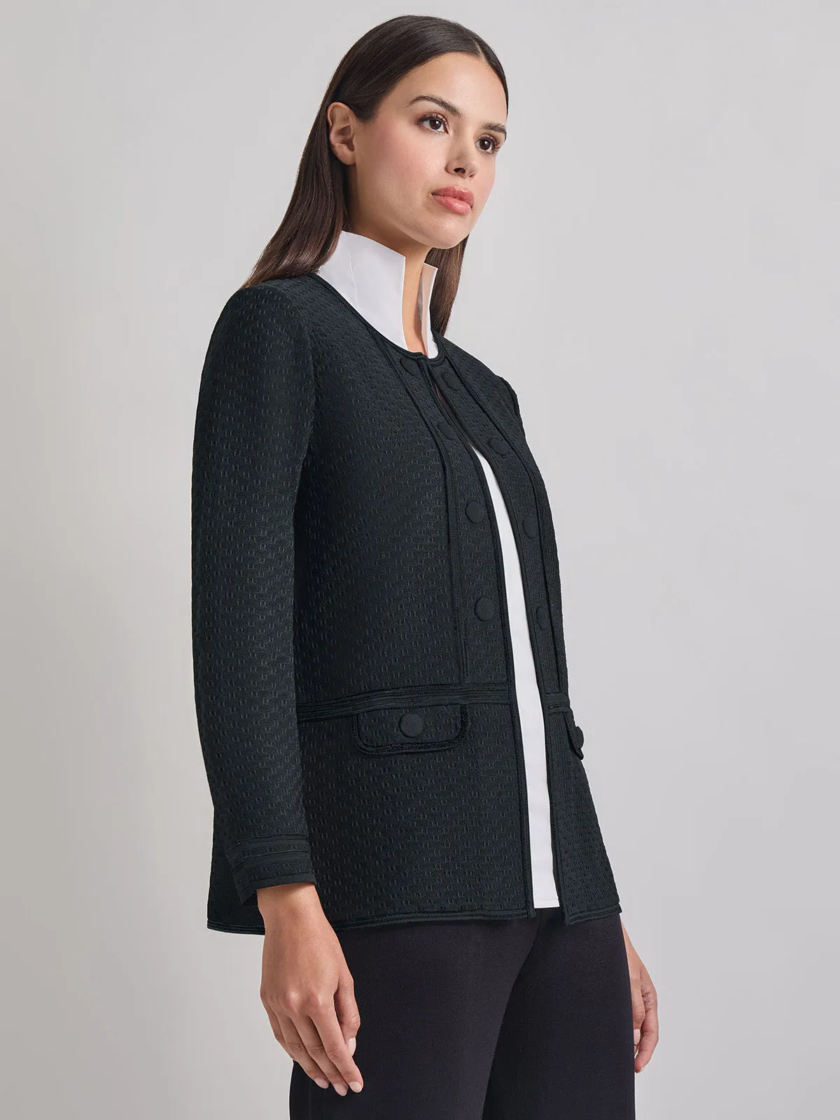 Open Neck Tonal Detail Jacket