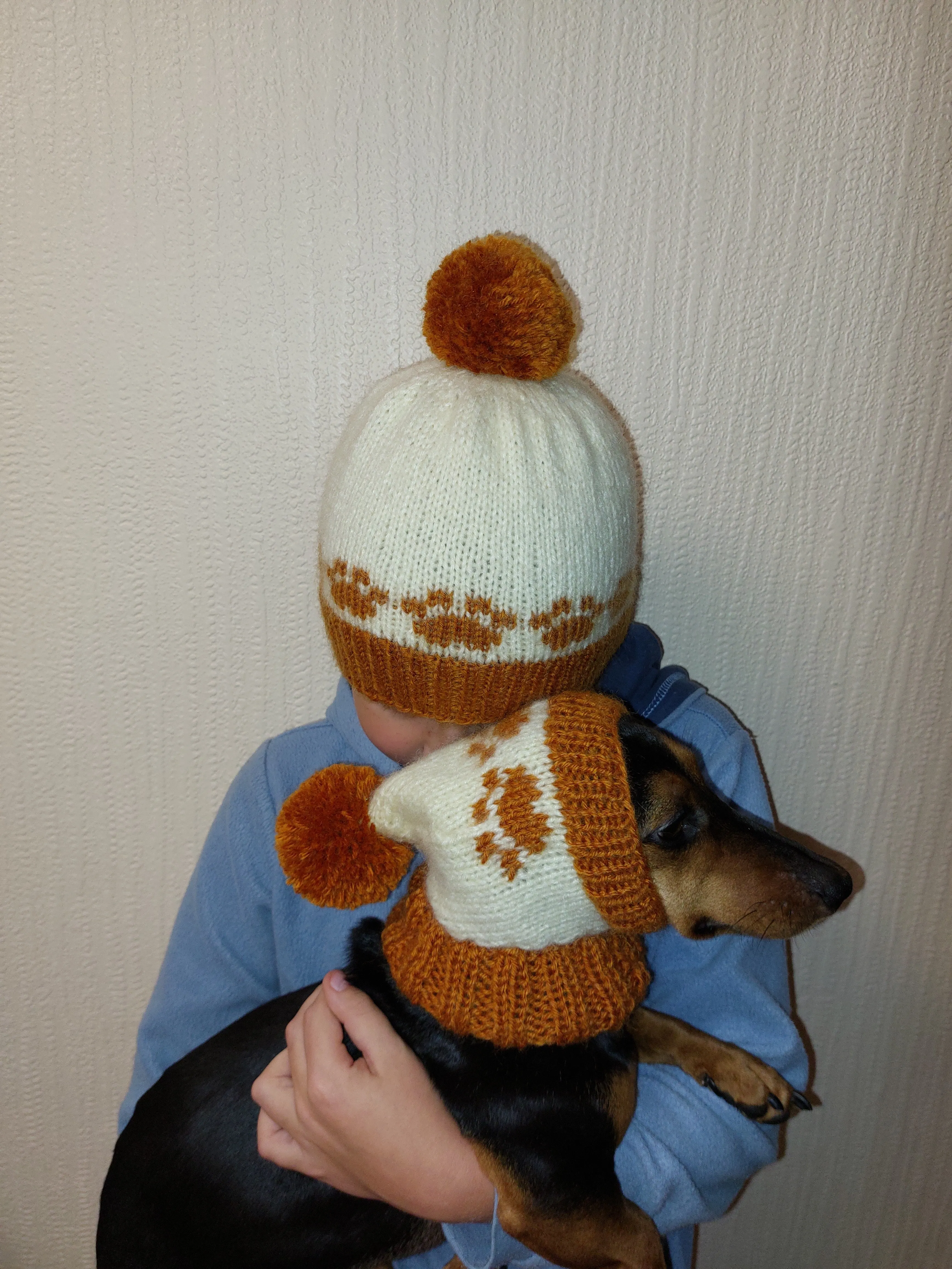 Pet paw beanies with matching owner's beanies, dachshund and me beanies, mum and pet beanie