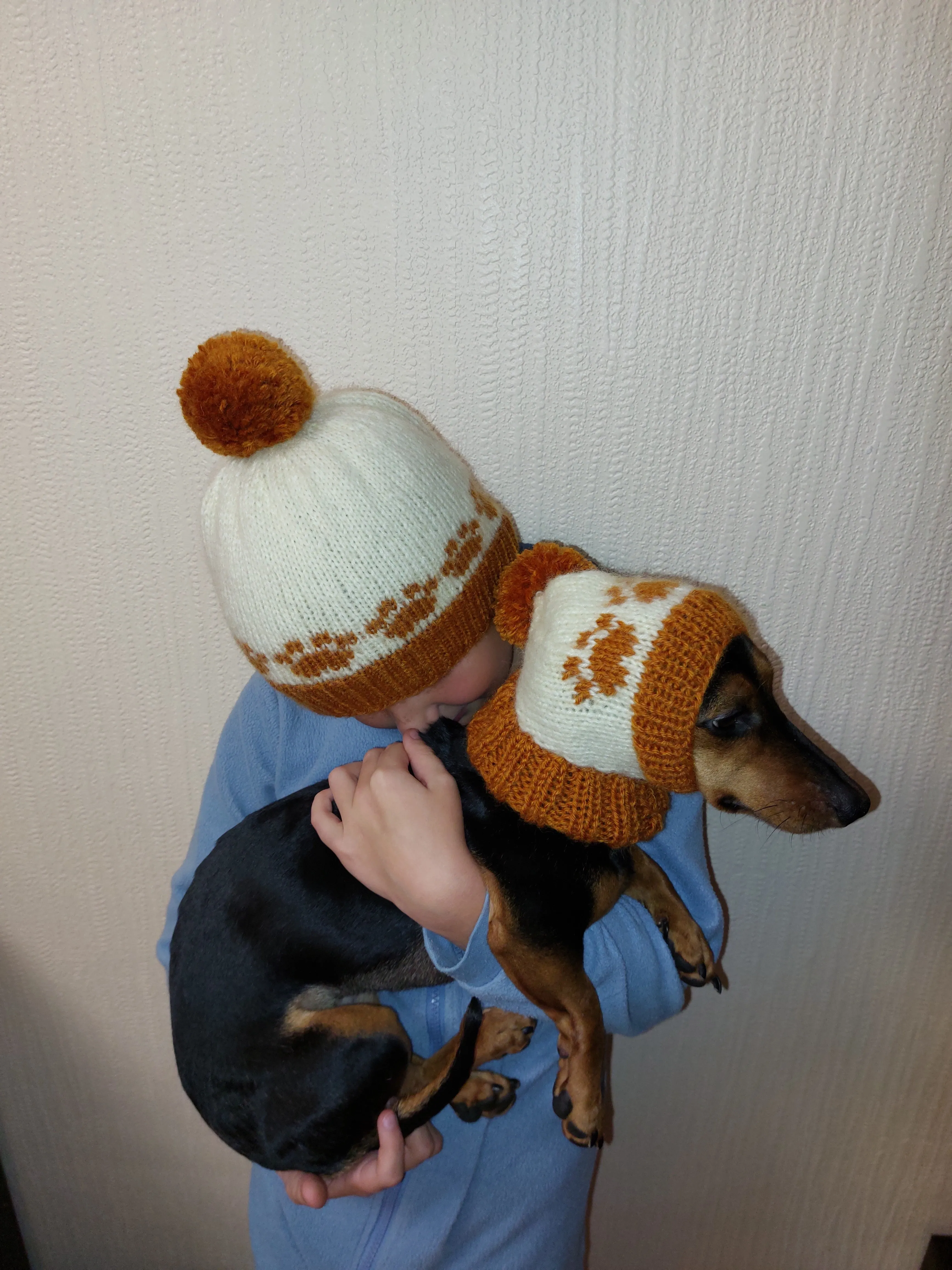 Pet paw beanies with matching owner's beanies, dachshund and me beanies, mum and pet beanie