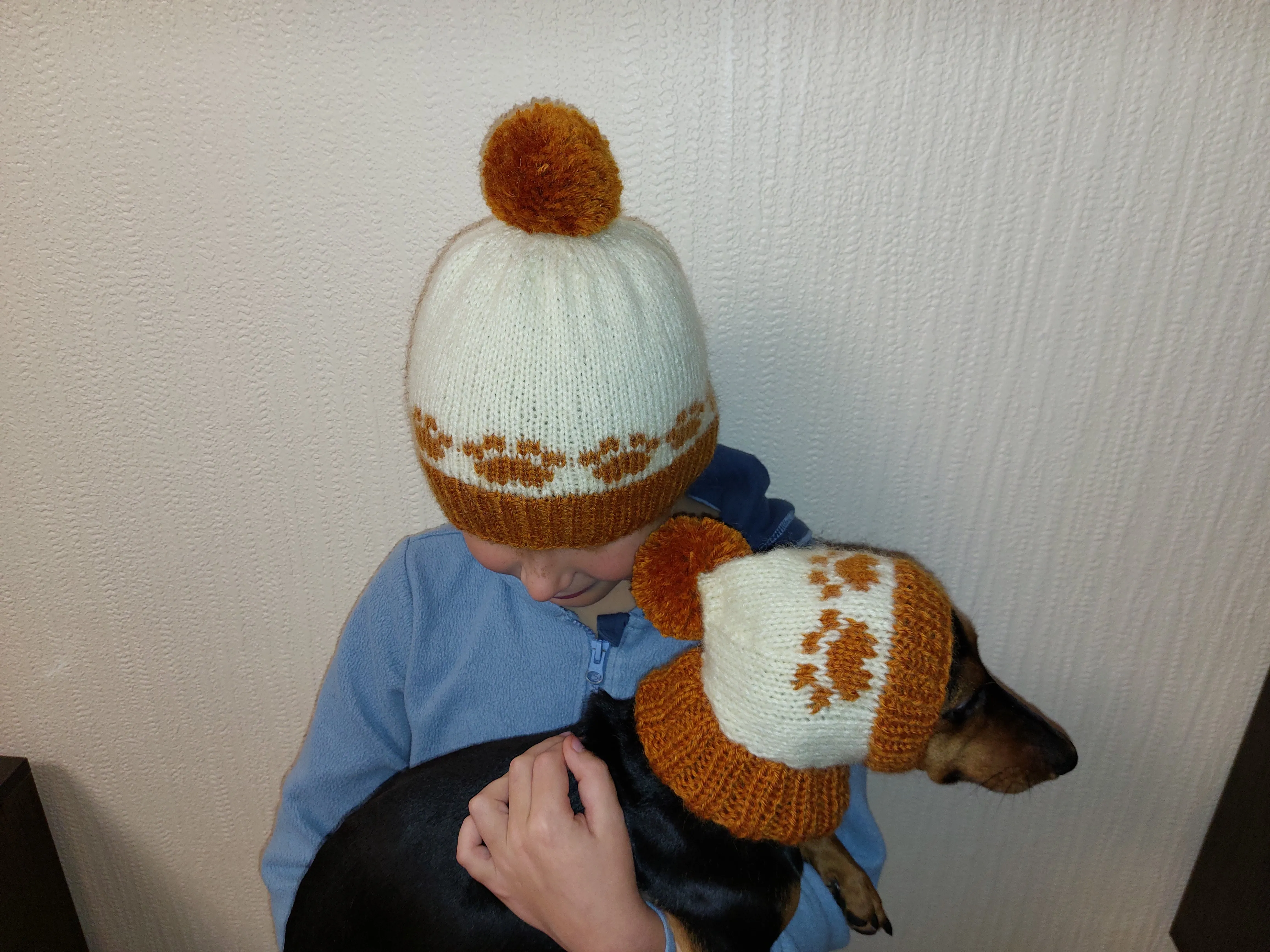 Pet paw beanies with matching owner's beanies, dachshund and me beanies, mum and pet beanie