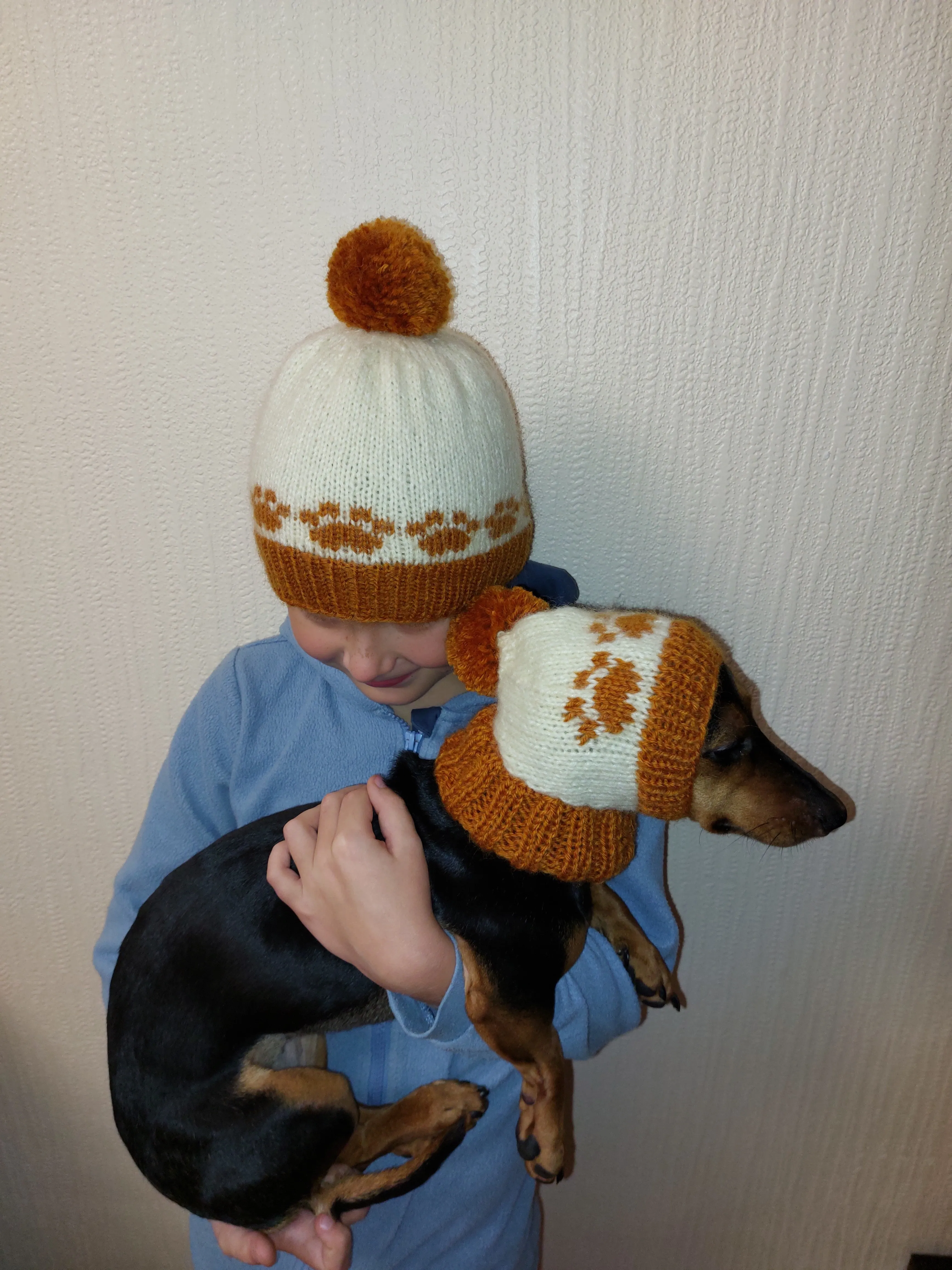 Pet paw beanies with matching owner's beanies, dachshund and me beanies, mum and pet beanie