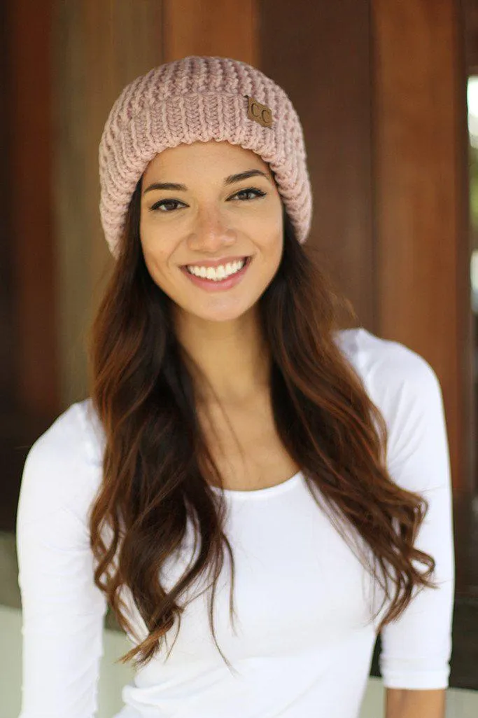 Pink Heavy Stitch Beanie