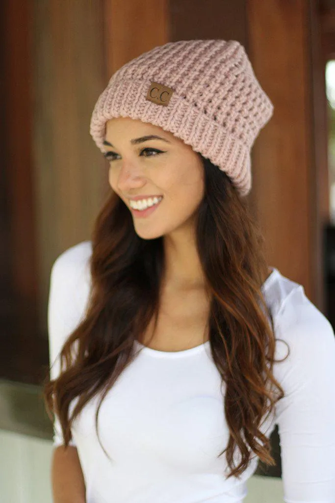 Pink Heavy Stitch Beanie