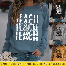 Round Neck Top T-shirtteach Print Loose Print Loose Sweatshirt