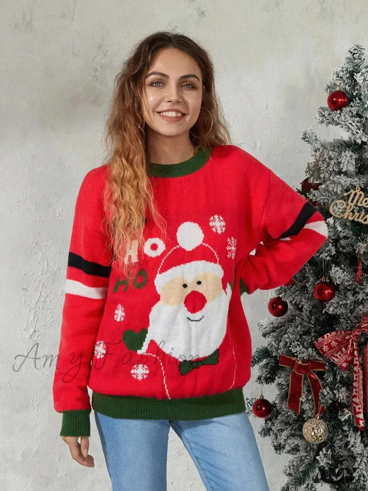 Santa Jacquard Patchwork Christmas Sweater