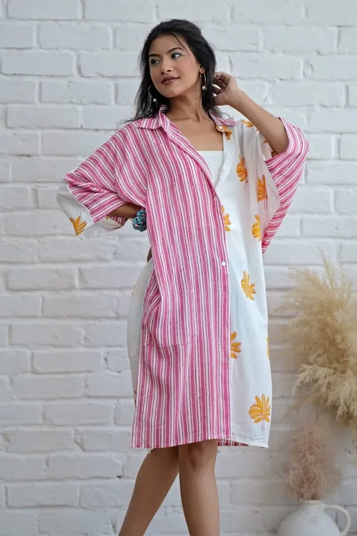 Teresa In Pink Hand Block Printed Oversize Shirt