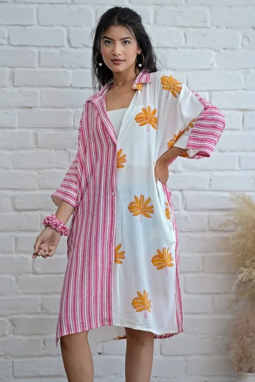 Teresa In Pink Hand Block Printed Oversize Shirt